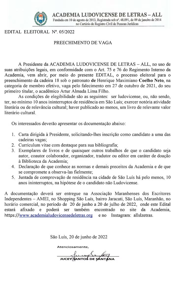 EDITAL ELEITORAL  Nº. 05/2022